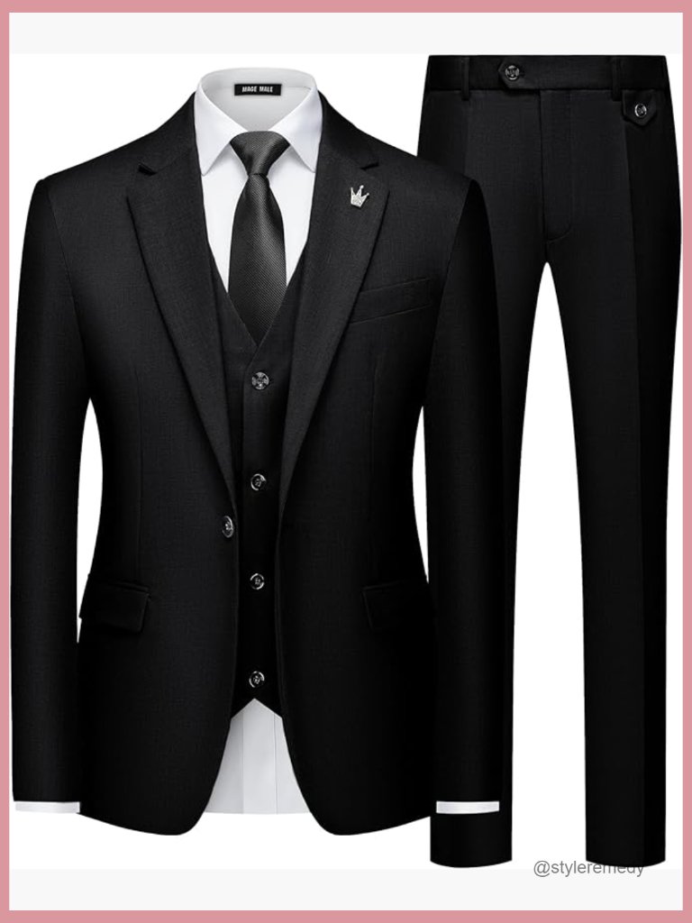 Slim Fit 3 Piece Tuxedo Suit Set With Vest And Tie